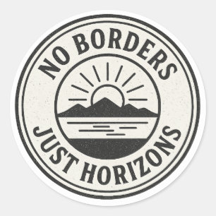 Adesivo Selo Antigo – “Sem Fronteiras, Apenas Horizontes”.