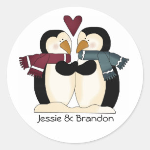 Adesivo Selo bonito do envelope dos pinguins do casamento