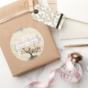 Adesivo Selo cor-de-rosa do casamento da árvore da folha