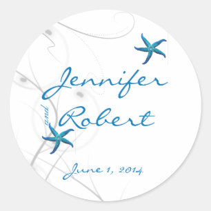 Adesivo Selo coral azul do envelope da estrela do mar e da