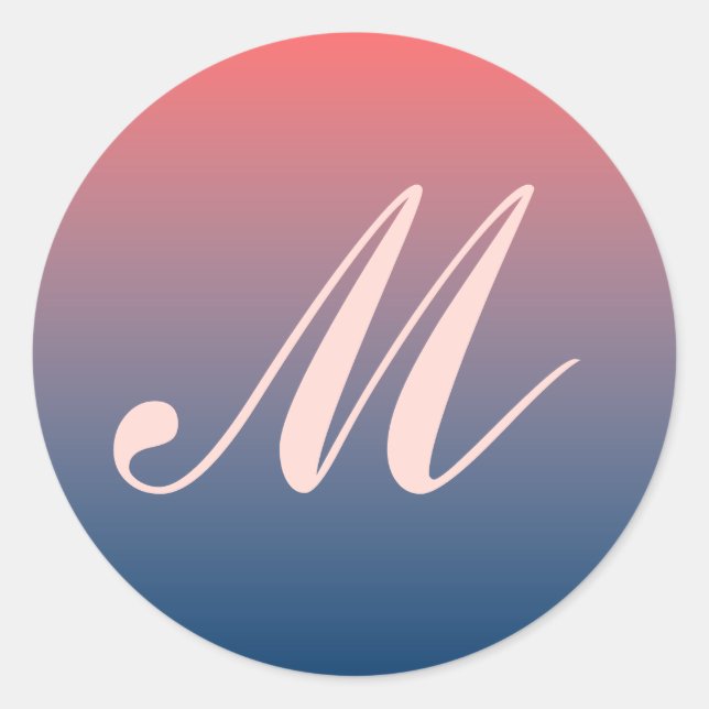 Adesivo Selo de Casamento do Monograma Rosa e Azul (Frente)