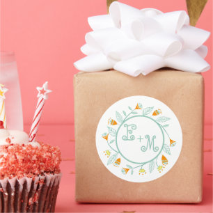 Adesivo Selo de Casamento Floral de Mint e Coral