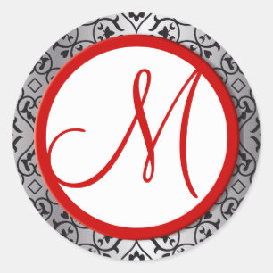 Adesivo Selo de Casamento Vermelho do Damasco Negro e Silv