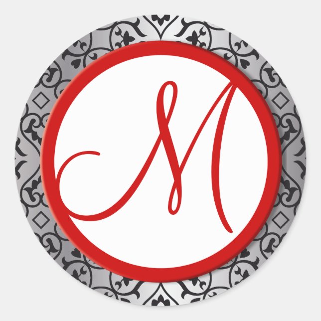 Adesivo Selo de Casamento Vermelho do Damasco Negro e Silv (Frente)