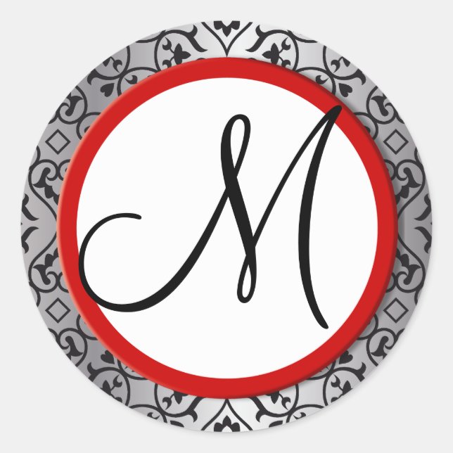 Adesivo Selo de Casamento Vermelho do Damasco Negro e Silv (Frente)