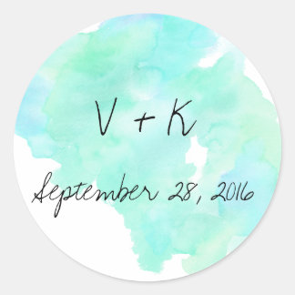 Adesivo selo de casamento vintage moderno de cor azul-lacr