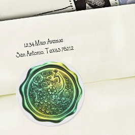 Adesivo Selo de Cera com Visualização de Pavão Verde e Azu