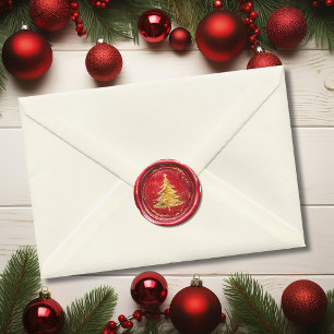 Adesivo Selo de Cera Falsa Árvore de Natal Dourada Vermelh