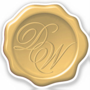 Adesivo Selo de Cera Monograma Dourado Amarelo Caligrafia 
