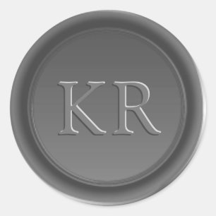 Adesivo Selo de Cera Monograma Elegante Cinza Prata