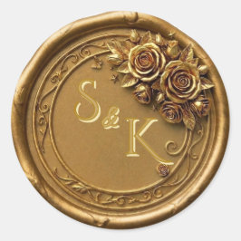 Adesivo Selo de Cera Rosa de Noivado Monograma 3D Dourado