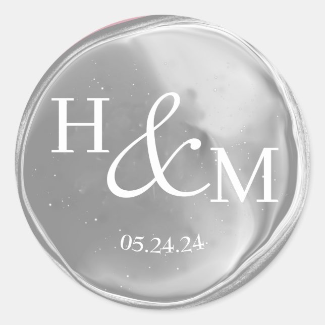 Adesivo Selo de Cera Simples Elegante Monogramado Casament (Frente)