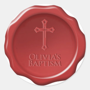 Adesivo Selo de Cera Vermelha de Batismo Cruz e Nome Adesi