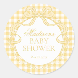 Adesivo Selo de Chá de Bebê Laço Coquete Gingham Amarelo