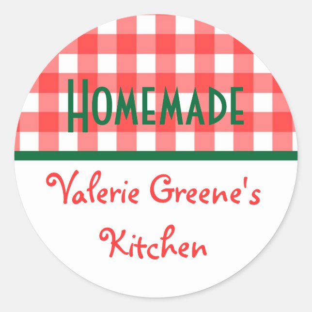 Adesivo Selo de comida de gingham branco-verde-vermelho (Frente)