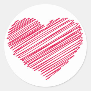Adesivo / Selo de Coração Doodle Vermelho Rosa