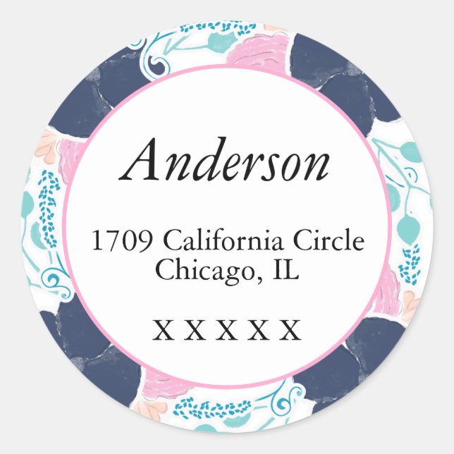 Adesivo Selo de Devolução Floral Rosa, Marinho e Teal - (Frente)