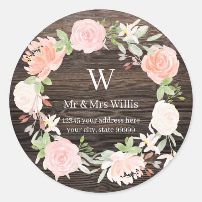 Adesivo Selo de endereço de devolução de madeira cor-de-ro (Frente)