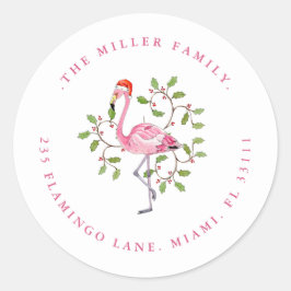 Adesivo Selo de endereço de férias de Flamingo em aquarela