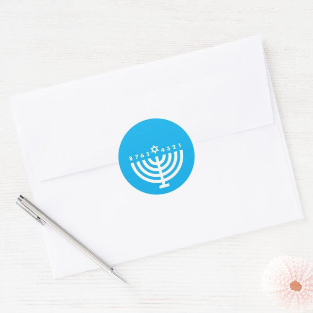 Adesivo Selo de Envelope Azul Claro de Menorá de Hanukkah (Envelope)