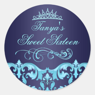 Adesivo Selo de envelope Azul Damask & Tiara Sweet 16