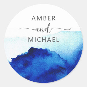 Adesivo Selo de Envelope Azul Indigo com Cor de Água Moder