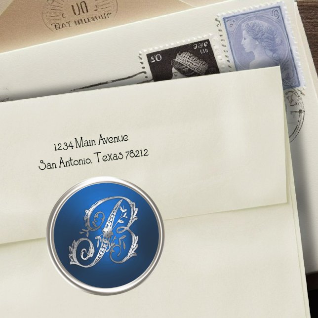 Adesivo Selo de Envelope B de Prata e Monograma Azul (Criador carregado)