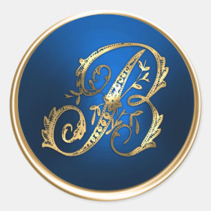 Adesivo Selo de Envelope B Monograma Dourado e Azul