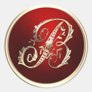 Adesivo Selo de Envelope B Monograma Dourado e Vermelho