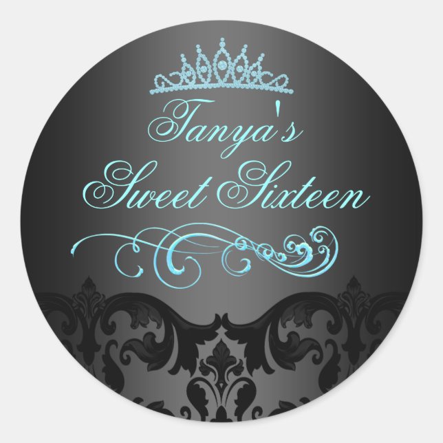 Adesivo Selo de envelope Blue Swirl Damask Sweet 16 (Frente)