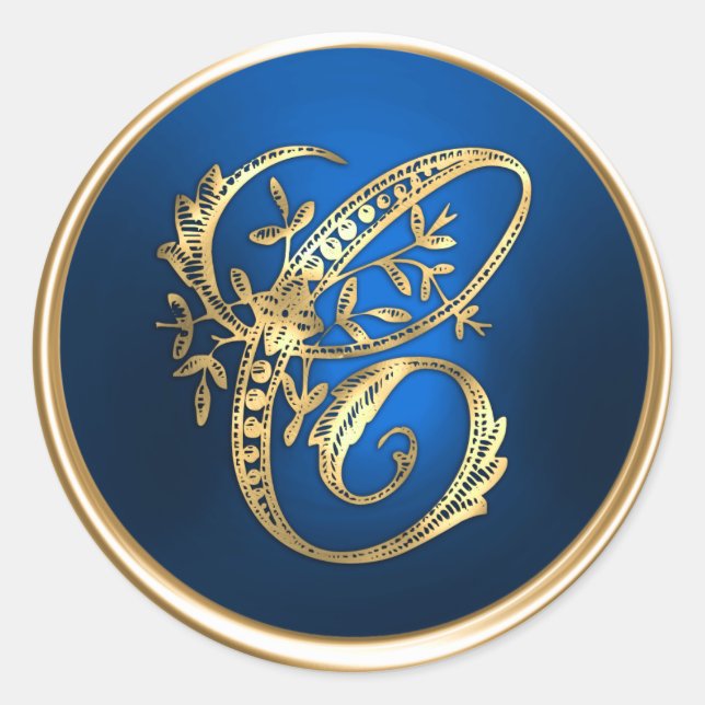 Adesivo Selo de Envelope C Monograma Dourado e Azul (Frente)