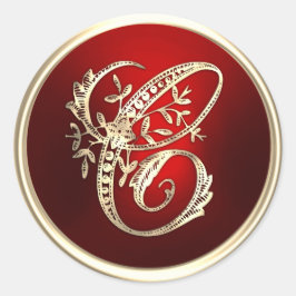 Adesivo Selo de Envelope C Monograma Dourado e Vermelho