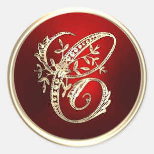Adesivo Selo de Envelope C Monograma Dourado e Vermelho