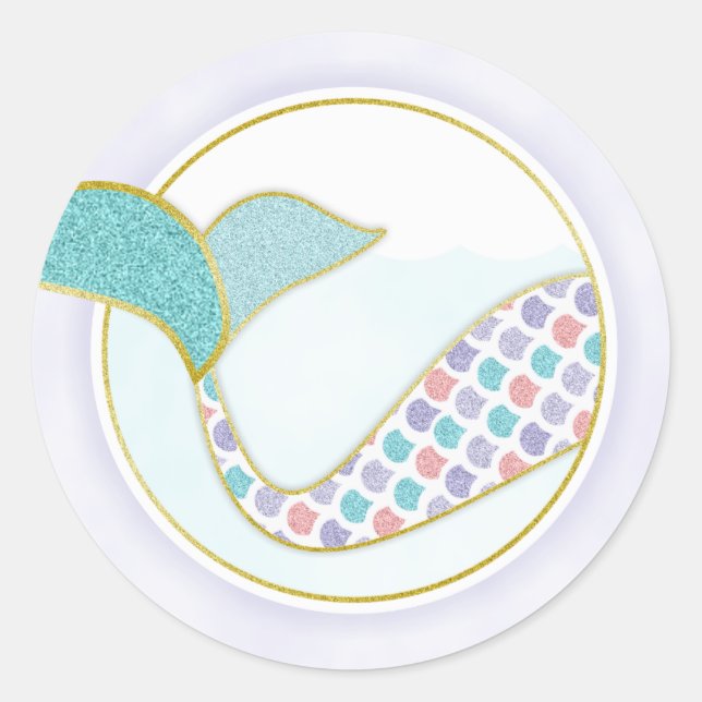 Adesivo Selo de Envelope Cauda de Sereia Brilho Roxo Azul (Frente)
