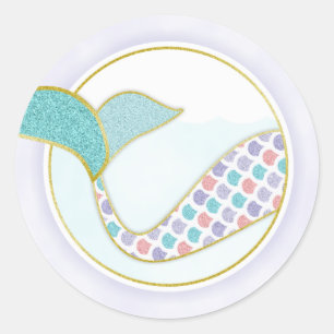Adesivo Selo de Envelope Cauda de Sereia Brilho Roxo Azul