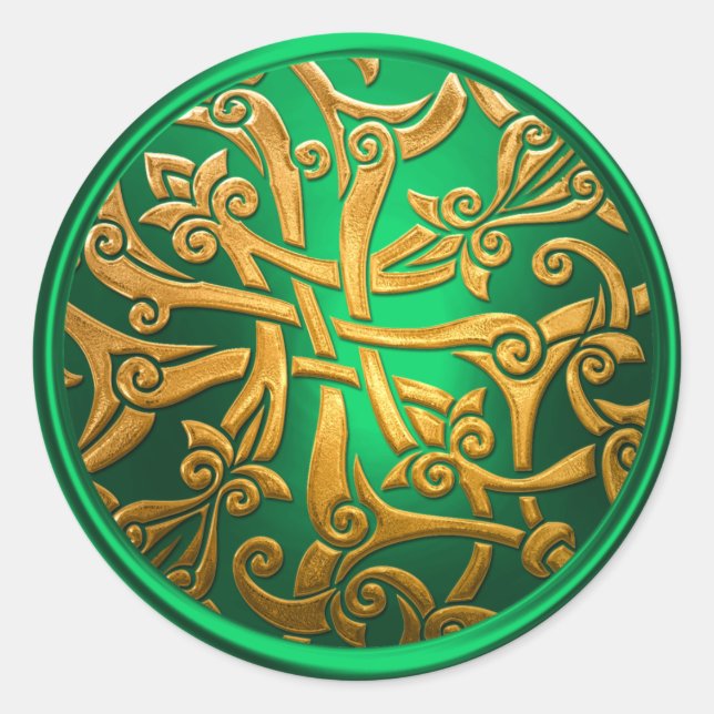 Adesivo Selo de Envelope Celta Verde Dourado (Frente)