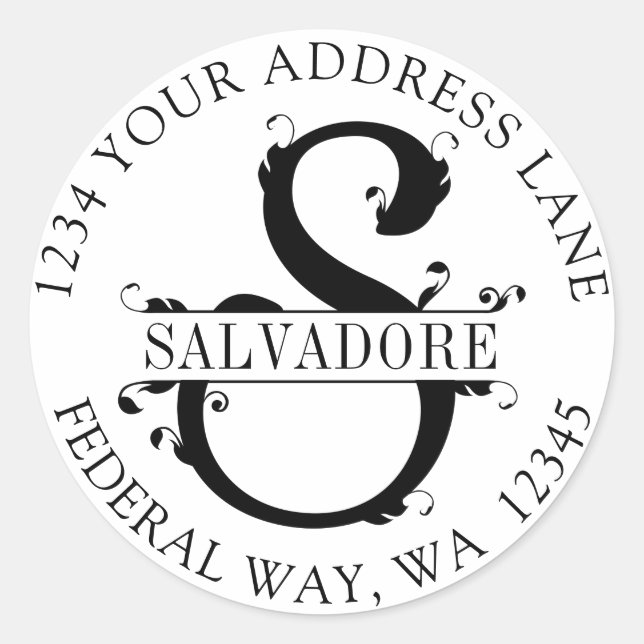 Adesivo Selo de Envelope Circular S Monograma Elegante (Frente)