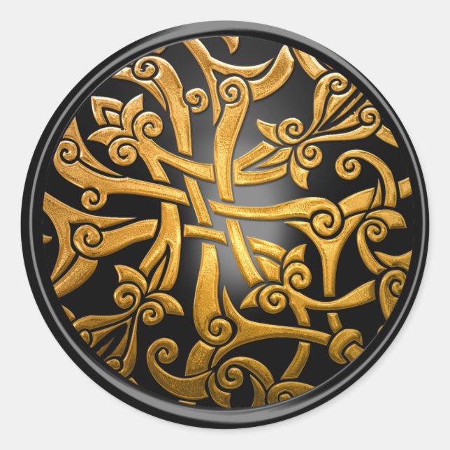Adesivo Selo de envelope com Damasco Celta Preto e Dourado (Frente)