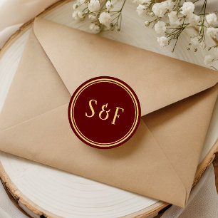 Adesivo Selo de Envelope com Monograma em Vermelho e Doura