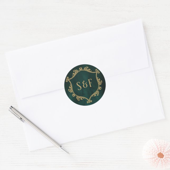 Adesivo Selo de Envelope com Monograma Gold Crest Verde Es (Envelope)