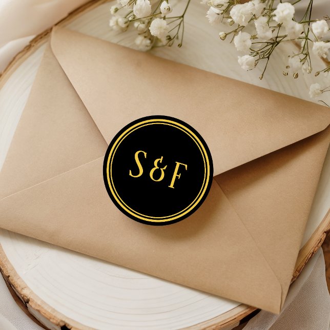 Adesivo Selo de Envelope com Monograma Preto e Dourado Ele (Criador carregado)