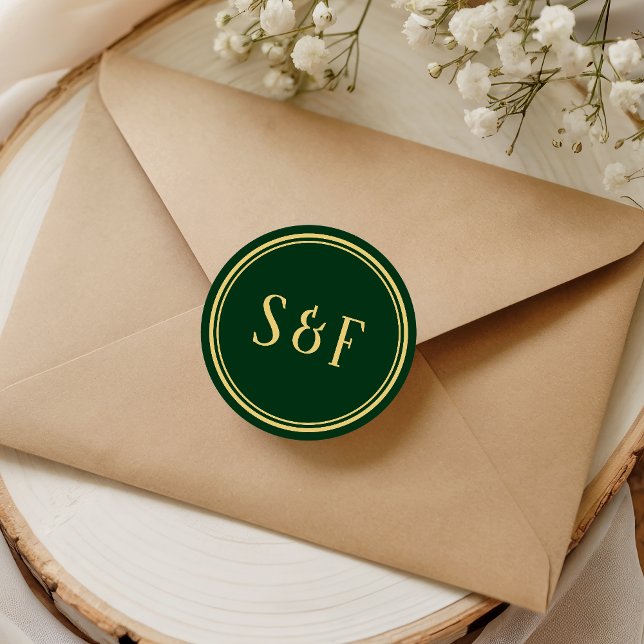 Adesivo Selo de Envelope com Monograma Verde e Dourado (Criador carregado)