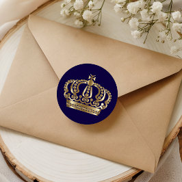 Adesivo Selo de Envelope Coroa Azul Dourado Elegante