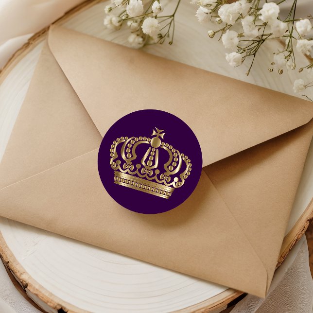 Adesivo Selo de Envelope Coroa Dourada Roxa Real (Criador carregado)