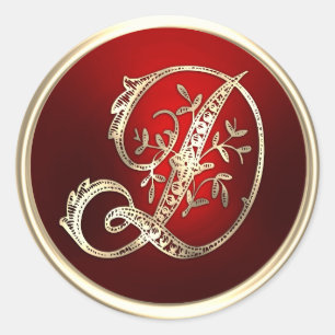 Adesivo Selo de Envelope D Monograma Dourado e Vermelho