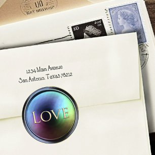 Adesivo Selo de Envelope de Amor Dourado Iridescente Escur