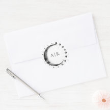 Selo de Envelope de Casamento Crescente Lua Preto 