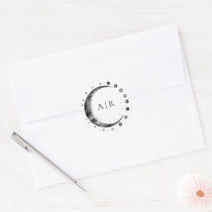 Adesivo Selo de Envelope de Casamento Crescente Lua Preto 