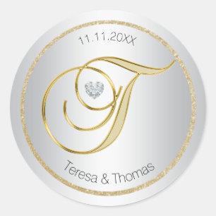 Adesivo Selo de Envelope de Casamento de Monograma Dourado