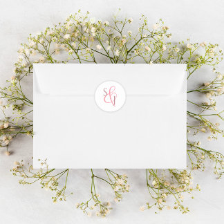 Adesivo Selo de Envelope de Casamento de Monograma Rosa-Co